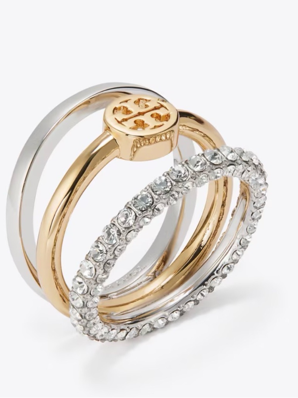 NWT Tory Burch Icon Pavé Stacking Ring Set Size 8